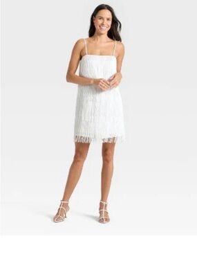 White Fringe Mini Dress